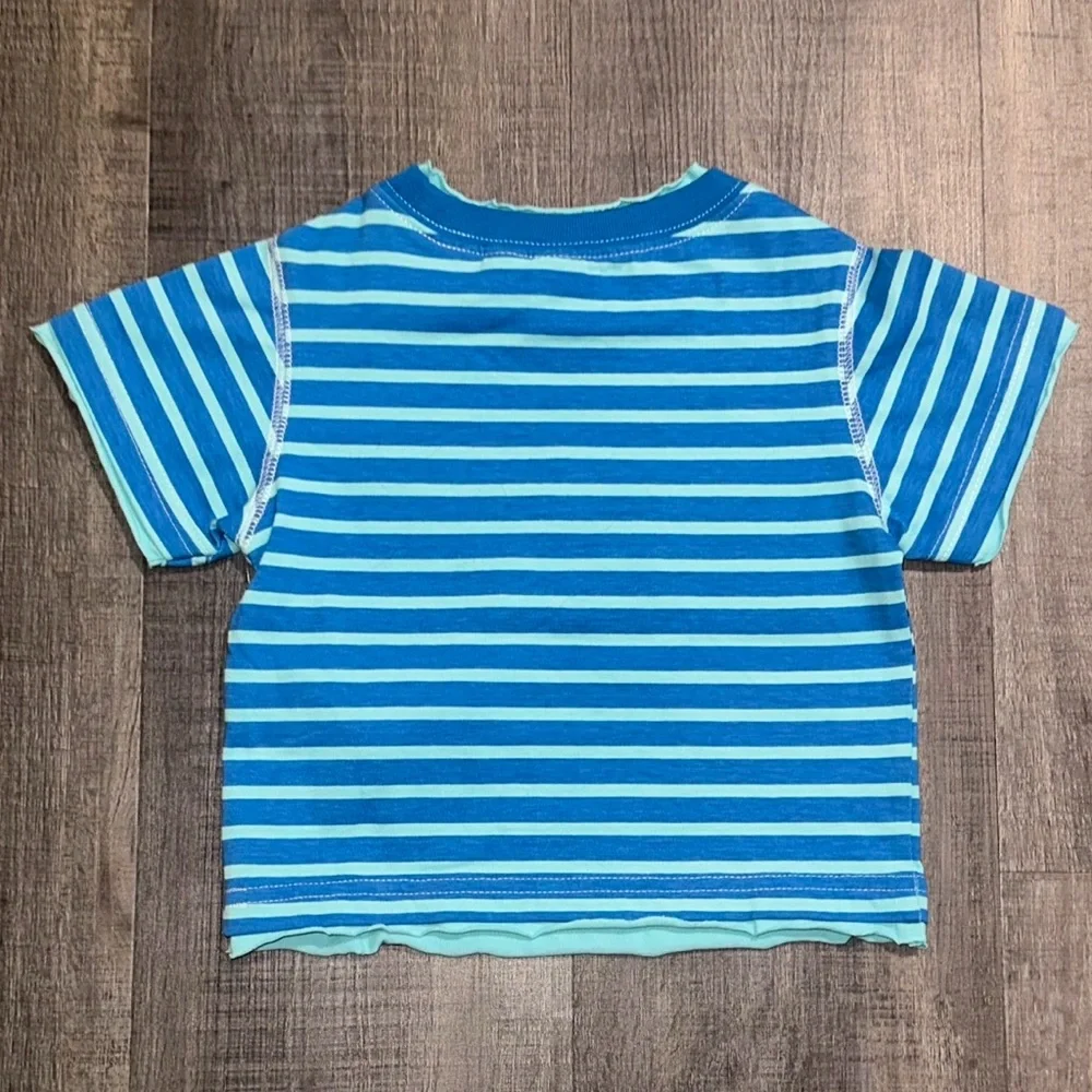 💞 New Baby & Toddler Boys Size 12 Months Blue Striped “Sea Shark” Tee Shirt